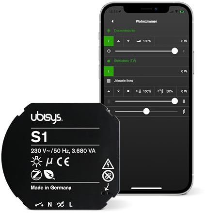 ubisys Zigbee Schaltaktor S1: Zigbee Funk-Schalter zum Nachrüsten | Bis zu 3.680VA schalten | Für eine intelligente Beleuchtung bzw. Verbrauchersteuerung in Ihrem Smart Home.