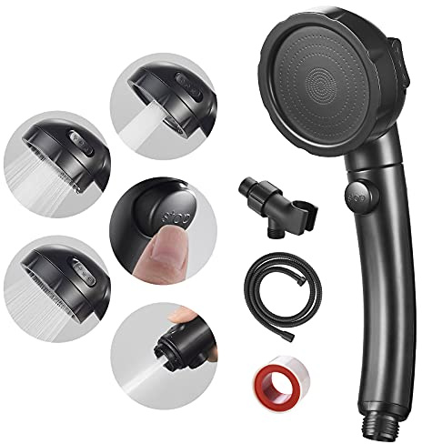 SINGSUO High Pressure Handheld Shower Head with On Off Switch, Detachable Shower Head, 3 Spray Modes Shower Massager Handheld with Hose and Adjustable Angle Bracket (Black)