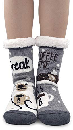 Femme Chaussons Chaussettes Hiver Maison Épaisse pour Pantoufle avec semelle Antidérapantes Doublée Fourrure Sherpa Motif Animal Fantaisie Cadeau pour Noël 1 Paire,Ours polaire gris,35-41
