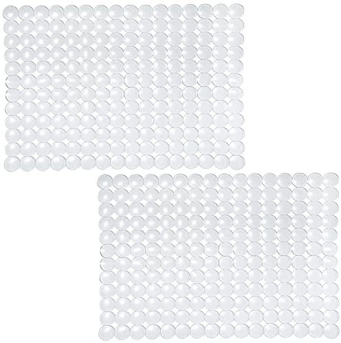 Coopay 2 Pack Kitchen Sink Mat Plastic Protect Mat PVC Eco-Friendly Kitchen Adjustable Stainless Steel/Porcelain Dish Drying Pad Protector for Bottom of Sink, 15 x 11 Inches (Clear)