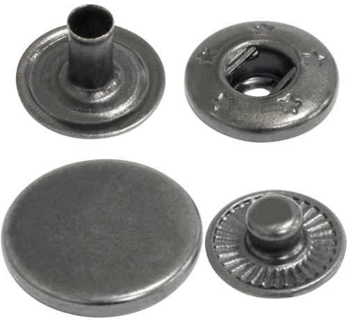 AERZETIX - C56628 - Set di 10 Bottoni pressione a molla Ø15mm in 4 parti metallici - colore nero nichelato - per borsa jeans pantaloni portafogli - pelletteria abbigliamento pelle artigianato