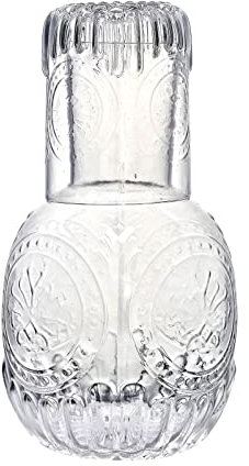 Crystal Bedside Carafe and Glass Set, Vintage Nightstand Glass Carafewith Cup to Keep You Hydrated During The Night, Night Water Carafe with Tumbler Glass for Bedroom