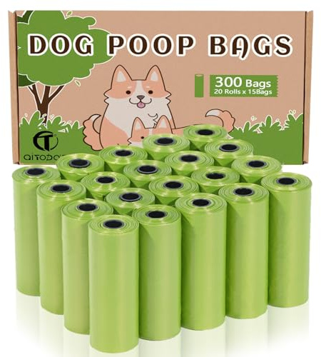 AiTodos® Lot de 300 Sacs à Crottes de Chien, Vert -31 x 23CM, Polyéthylène-Matériau(20 Rouleaux, 15 par Rouleau)