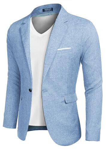 COOFANDY Herren Sakko Sportlich Freizeit Blazer Regular Fit Anzug Lässig Business Hochzeit Hellblau L