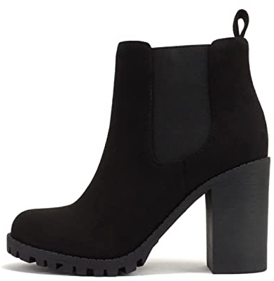 Soda Glove - Ankle Boot w/Lug Sole Elastic Gore and Chunky Heel (Black Imitation Suede, us_footwear_size_system, adult, women, numeric, medium, numeric_6)