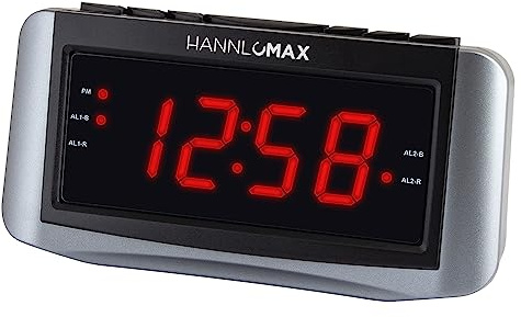 HANNLOMAX HX-117CR Alarm Clock, PLL AM/FM Radio, 1.2 Red LED Display, Dual Alarm, Wake Up to Radio or Buzzer (Grey)