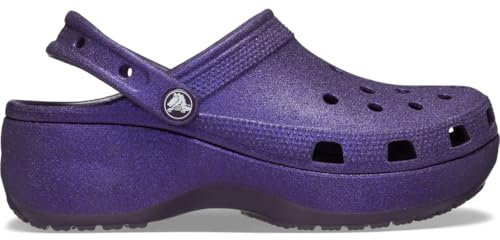 Crocs Zoccoli da donna classici con plateau glitter, Iris Scuro, 7