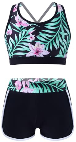 Manyakai Maillot de Bain Deux Pièces Fille Eté Shorty Crop Top Short Bas de Maillot Bikini Ensemble Sport Plage 5-16 Ans
