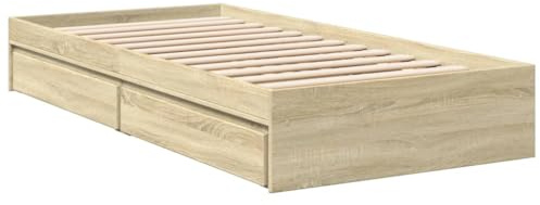 vidaXL Bettgestell, Bett mit Schubladen für Schlafzimmer, Bettrahmen mit Lattenrost, Schlafzimmerbett Einzelbett, Sonoma-Eiche 90x200cm Holzwerkstoff