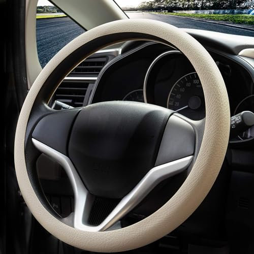 Spurtar Couvre Volant Voiture Deco Voiture Housse Interieur Decoration pour Homme en Silicone - Accessoire Véhicule Protege Universelle et Protection Similaire au Cuir, 38-44 cm, Beige