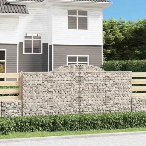 Gecheer Jardinera Exterior,Gaviones de Piedra,Jardinera de gaviones,Gaviones de Piedras Cesta muros 4 uds 300x50x140/160 cm, Gaviones Decorativos,Forma de Arco Hierro