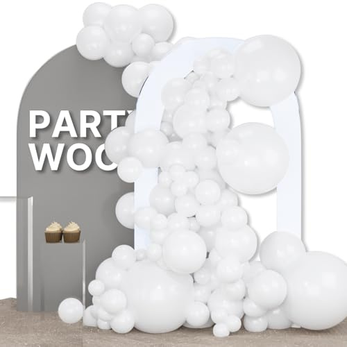PartyWoo White Balloons 155pcs Different Sizes Pack of 18 12 10 5 Inch Matte White Latex Balloon Arch Kit Garland for Wedding Bridal Graduation Baby Shower Birthday Party Decorations White-Y13
