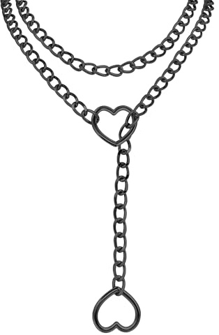 JJDreams Punk Slip Chain Necklace, Black Heart Pendant Choker for Women, Adjustable Cuban Long Necklace Lariat Y-Necklace Jewelry Gifts-51