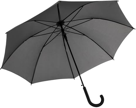 Idena 50111 - Stockschirm in Grau mit Durchmesser 100 cm, Regenschirm mit automatischer Öffnung und Soft-Touch Griff, Länge ca. 88 cm