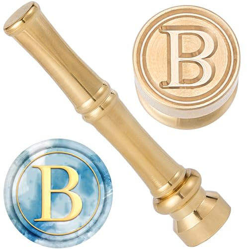 CRASPIRE B Bokstavsform Vaxstämpel Alfabetet 15 mm Metall Guld Mässing Retro Vintage Mini Initial Sigill Med Bambu Stick Handtag För Tacksägelsekort