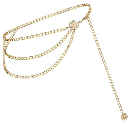 TEOZBLU Gürtel Damen Kettengürtel, Damen Concho Kettengürtel, Gold Ketten Gürtel Einstellbar Taillenkette, Dünne Taille Gürtel Rockgürtel für Damen