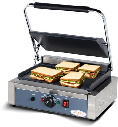 Hakka Electric Panini Press Grill, Commercial Contact Sandwich Toast Maker Non-Stick Wider Flat Plate 50-300℃ Temp Control Catering Machine for Making Breakfast, Steak, Hamburgers