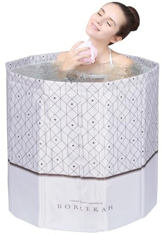 Sinbide Baignoire Pliable SPA pour Adulte - Portable pour Petite Salle de Bain, 65x65x70cm (Gris + Brun)