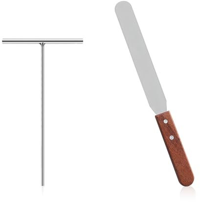 LERANXIN Stendi Crepes, Rastrello per Stendere Crêpes T Forma e Spatola, Acciaio Inox Spatola per Crepes, Accessori per Crepes, per Fare Frittelle, Torte, Dolci