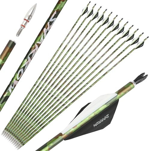 SHARROW Flèches de Tir à l'arc en Carbone 30 Pouces Flèches de Pratique de Chasse Spine 340 pour Arc à Poulies et Arc Recourbé (6, Noir)