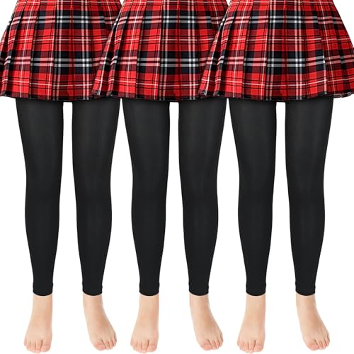 ouhos 3 Pairs Girls White Black Ballet Dance Footless Tight, Gymnastics School Sport Tight for Kids 5-13 Years