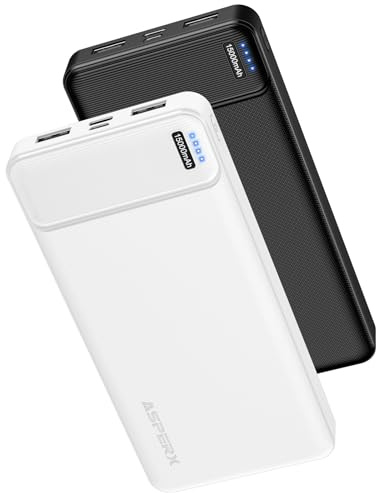 AsperX Power Bank [2 Pack] 15000mAh Charging Banks USB-C Input and Output PowerBanks, 5V/3A Fast Charging Phone Battery Pack Portable Charger for iPhone 16 15 Samsung S22 Xiaomi Huawei iPad