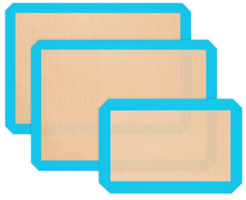 Silicone Baking Mat, Reusable Silicone Mats for Baking Set of 3, Non-Stick Baking Supplies for Pastries, Cookies, Macaroons, Bread