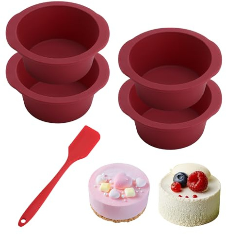 ZRUEWOT 4 moldes de silicona redondos, antiadherentes, pequeños, 12.6 cm, molde de silicona para tartas, tartas de queso y panes (forma redonda, 4 unidades de 12.6 cm)