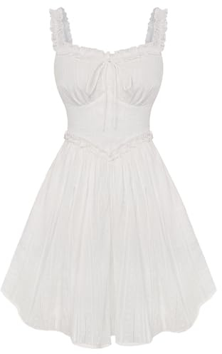 Scarlet Darkness Women Summer Corset Dresses Cotton Mini Sundress Ruffle Strap Dress White XL