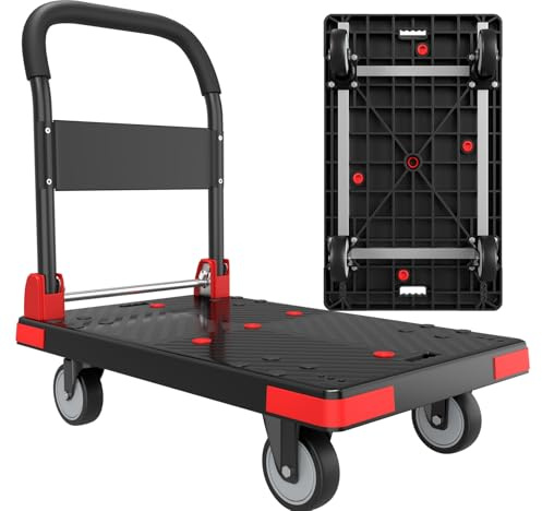 XC-STC Heavy Duty Foldable Push Cart Dolly - Mobile Platform Truck with 360°Swivel Wheels, 35.4 L x 23.6 W, Large Reinforced Folding Hand Trolley for Moving,Black.