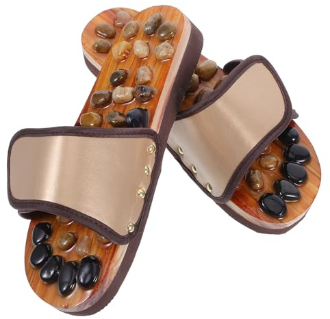 HOMSFOU Pebble Stone Foot Massager Slippers, Acupoint Stimulating Sandals Size 41-42, Brown Quick-Drying Foot Therapy Shoes for Indoor and Outdoor
