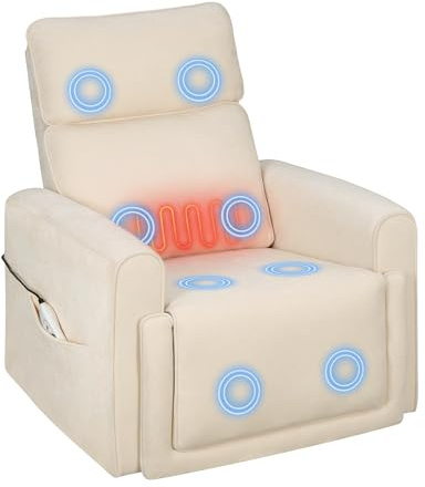 WOLTU Poltrona Reclinabile Massaggiante con Funzione Riscaldamento, Sedia Ergonomica, Girevole e Oscillante, con Poggiatesta, Tasche Laterali e Porta USB, per Soggiorno, Camera da Letto, Beige