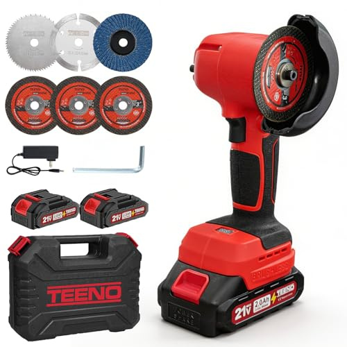 Smerigliatrice angolare TEENO 21V con spazzole, 19500 giri/min, dotata di 2 batterie da 2000 mAh e 6 dischi abrasivi, utensile elettrico per taglio adatto per metallo, legno e piastrelle