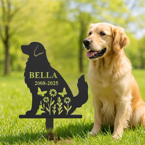 zouwii Piquet commémoratif personnalisé pour animal de compagnie – Marqueur funéraire personnalisé avec nom et dates, plaque de jardin en métal résistant aux intempéries pour jardin, pelouse ou