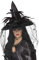 Halloween! Smiffys Hut Hexe, Schwarz, mit Federn und Netz, Deluxe