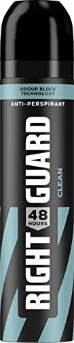 Right Guard Men's Deodorant Clean, 48 Hour High Performance Anti-Perspirant Aerosol Spray, No White Residue, Alcohol Free, Dermologically Tested, 250ml