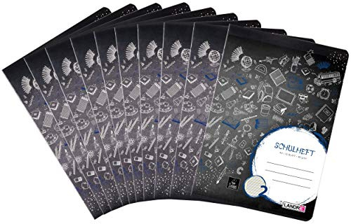 Landre skolbok A4, linjering 2, 32 ark, svart, 10-pack