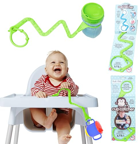 Brilli Baby Cup Catcher Patented Safety Tether Strap, Attach Sippy Cups, Bottles, Pacifiers & More to Stroller, High Chair, Car Seat, Made in USA, Food Grade, Dishwasher Safe, Lime