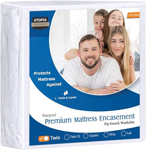 Waterproof Zippered Mattress Protector Twin Size, 10 Deep Pocket