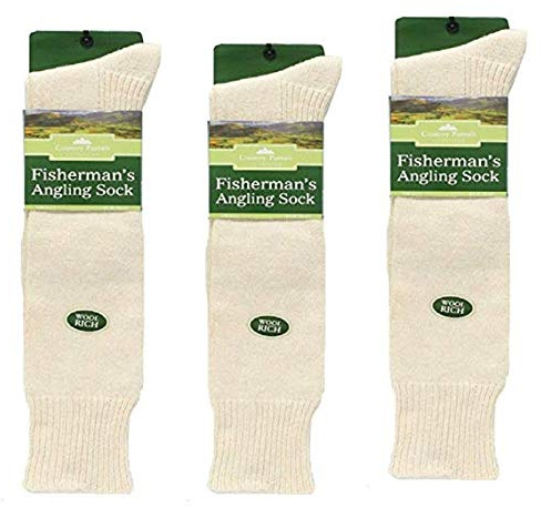 Mega_JumbleSale® 3 Pairs Cream Fisherman's Angling Socks Boot Wool Country Fishing Socks Size 6-11