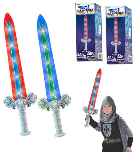 Geospace 23 Knight Geosword Soft & Safe Dueling Toy Swords - 2 Pack with Motion Activated LED Lights & Movement Battle Sounds (Green & Red)