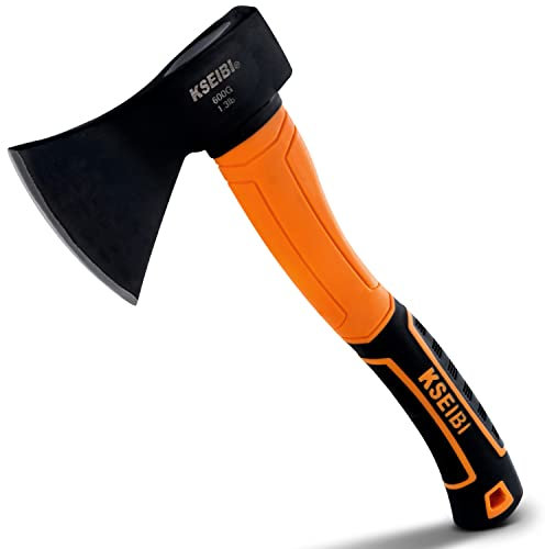 KSEIBI Hacha de Madera, pequeña Hacha de Campamento al Aire Libre para Cortar y leñar, Hoja de Acero Forjado con Mango Antideslizante y reducción de Golpes, Grandes hachas y hachas de Lanzamiento