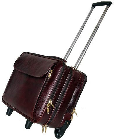 HYATT Leather Accessories Leather Hard 36 inch Leather Laptop & Business Trolley(LAPTOP ROLLER CASES-Again_brown), BROWN, M, Luggage