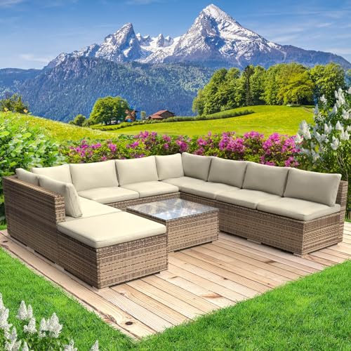 BRAST® Gartenmöbel Lounge Set | 6-7 Personen viele Modelle & Farben | inkl. extra Dicke Kissen | TÜV geprüft | Outdoor Loungemöbel Sitzgruppe Essgruppe Garnitur | Paradise Braun