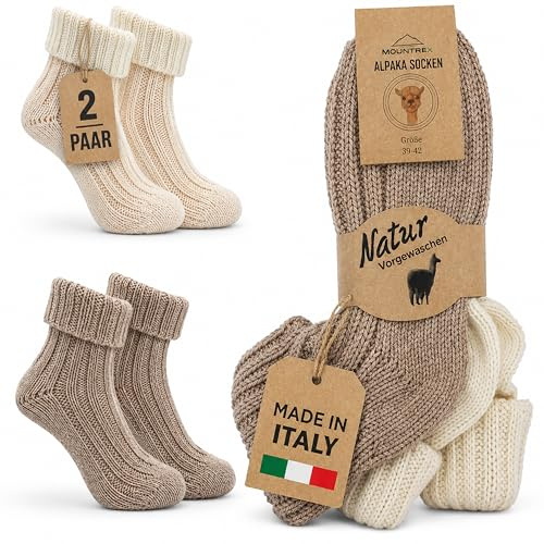 Mountrex® Alpaca Socks, Wool Socks for Men and Women, Winter Socks, Warm Slipper Socks, Thermal Socks, Thin and Thick, Cuddly Socks, 2 Pairs - 39-42