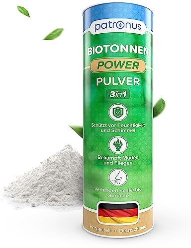 Patronus Biotonnen-Pulver bei Maden, Ungeziefer und üblem Geruch 500g - effektives Biomüll-Pulver verhindert Schimmel und Feuchtigkeit - biologisch abbaubar für kompostierbare Abfälle
