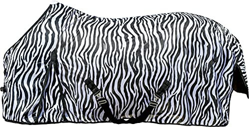 HKM 13134 Fliegendecke Zebra, Pferdedecke Fliegenschutz, Kreuzgurt, Weiß/Schwarz, Größe 105