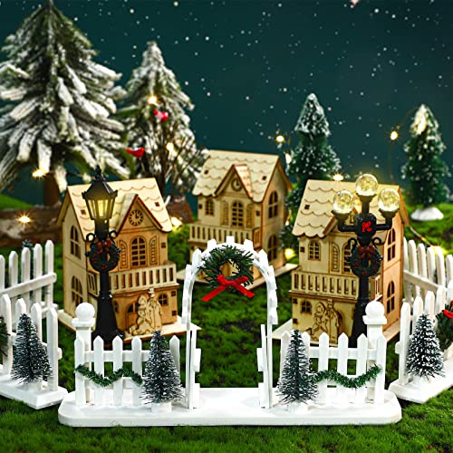 Queekay 5 Pcs Christmas Village Fence Set with Wreath Gate, White Picket