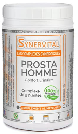 Prosta Homme Synervital - 480 gélules de 300mg - Complexe de plantes pour la Prostate, le confort urinaire - Sabal, Courge, Epilobe, Pygeum, Ortie - Complément alimentaire - Fabriqué en France