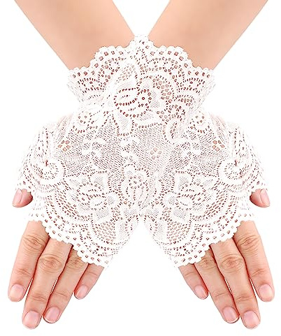 Mitaines en Dentelle pour Femmes Gants en Dentelle Recadrée Gants de Mariage de Mariée Blancs Noirs Accessoires de Costume de thé de Bal